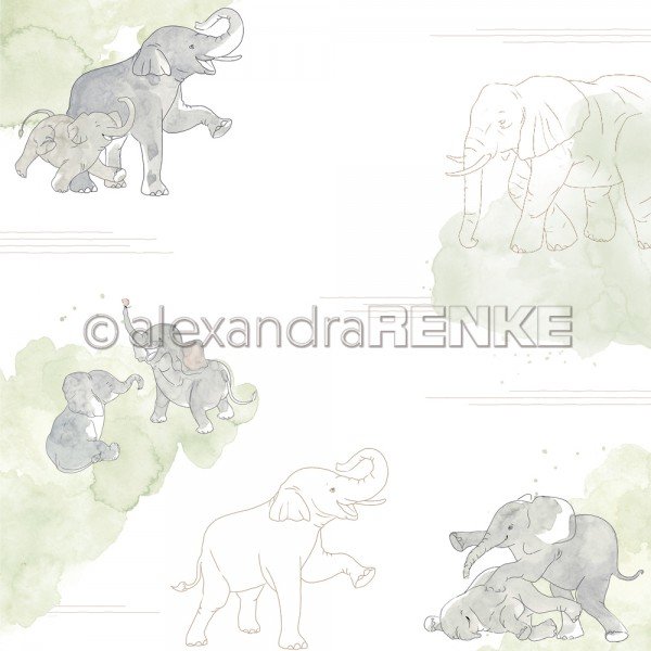 Designpapier Elefanten auf Aquarell