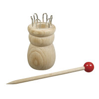 HolzStrickliesel+Nadel,FSC 100%, 3,4cm ø, 6,2cm, 6 Ösen, ø-Loch:1,5cm, SB-Btl 1Set