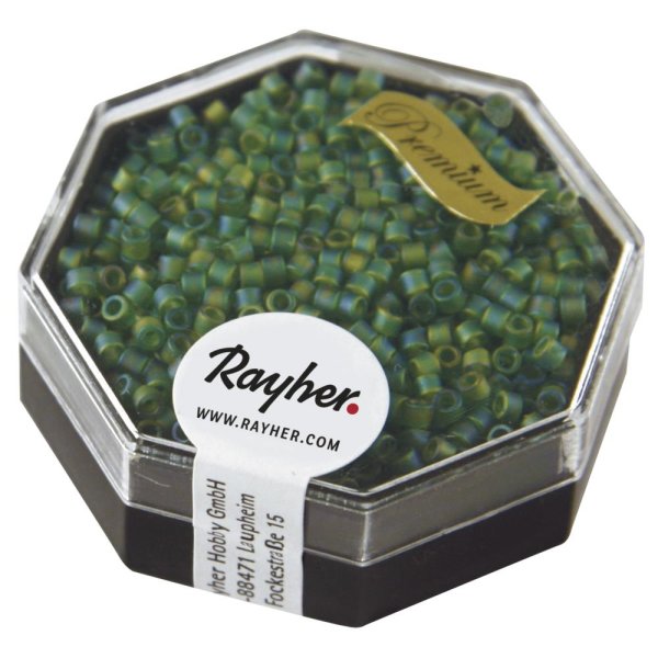 Delica-Rocailles, 2,2mm ø, transparent Rainbow matt, Dose, jaspis, 9g