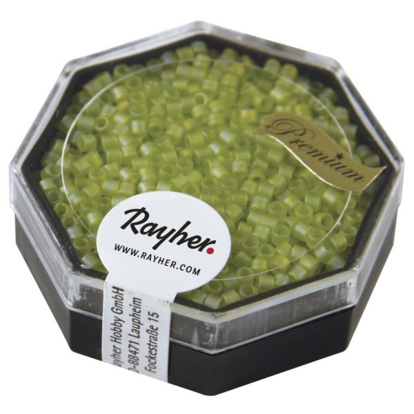 Miyuki Delica-Rocailles, 2,2mm ø, transparent Rainbow matt, Dose, apfelgrün, 9g