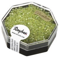 Miyuki Delica-Rocailles, 1,6mm ø, transparent Rainbow, Dose, apfelgrün, 8g