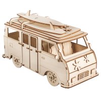 Holzbausatz 3D Campingbus, FSC 100%, 30x13x17cm, 79-tlg. , Box 1Set, natur