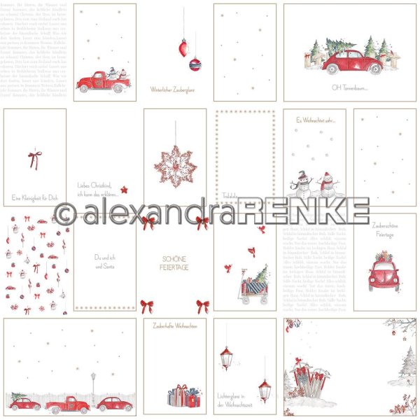 Designpapier "Florale Weihnachten Kärtchenbogen rote Autos"