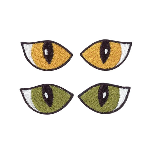 Stoff Aufbügelmotiv Cat Eyes, ca. 3x1.7cm, grün und orange, SB-Btl, 2Paar