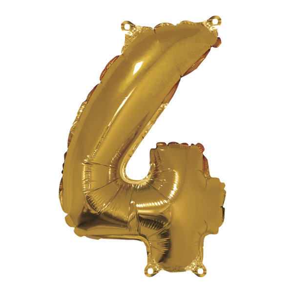 Folienballon Zahl 4, 40cm, SB-Btl 1Stück, gold
