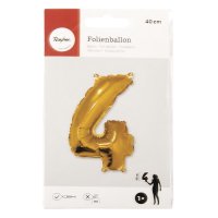 Folienballon Zahl 4, 40cm, SB-Btl 1Stück, gold