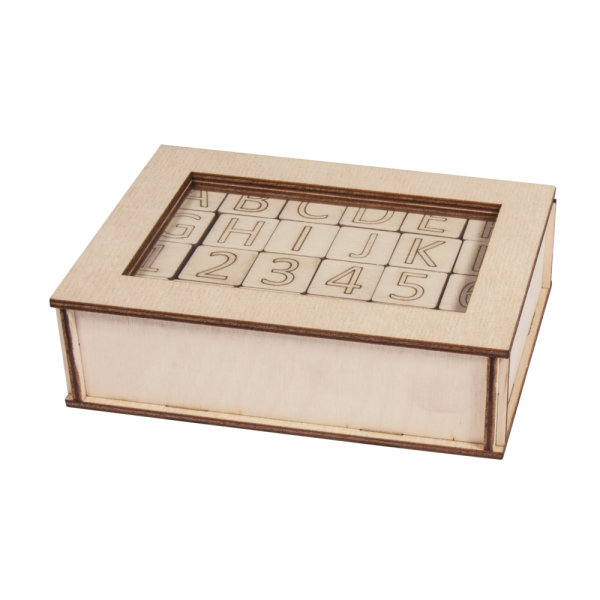 Holz-Buchstaben und Zahlen, FSC 100%, 2x2x0,4cm, Box 120Stück