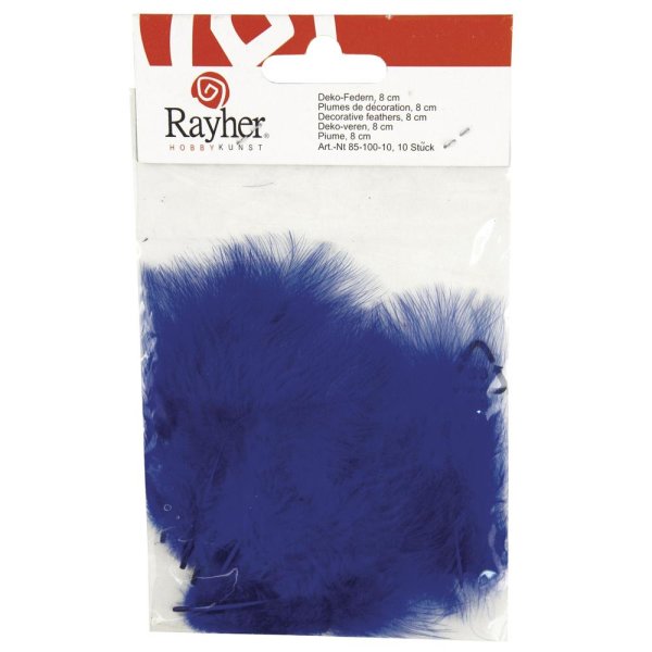 Deko-Feder, 8cm, SB-Btl, d.blau, 10Stck