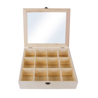 Holz-Teebox,12 Fächer, FSC Mix Credit, 28,5x23,5x7cm, Fächer je 6,5x7cm