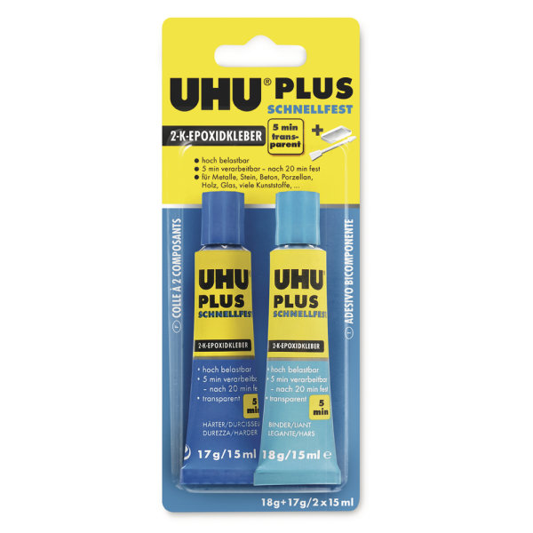 UHU Plus Schnellfest, bestehend aus Binder+Härter in einer Box