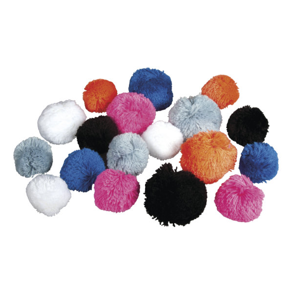 Garn Pompons Set Sporty, 3,8+5cm ø, Farben+Grössen sortiert, SB-Btl 18Stück