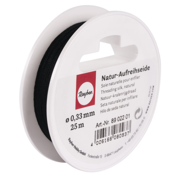 Natur-Aufreihseide, 0,33 mm ø, Spule 25 m, schwarz