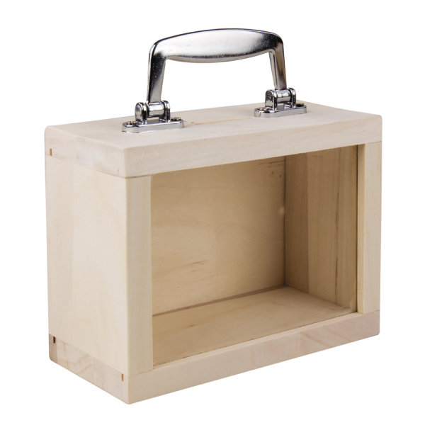Holzkoffer +Sichtfenster, FSC Mix Credit, 18x8x13cm, inkl. silberner Griff, natur