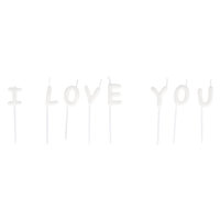 Kerzensticks I LOVE YOU, 2x7,7cm, 8 Buchstaben, SB-Blister, weiss