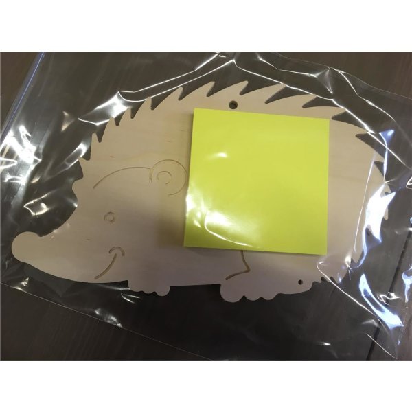 Igel aus Holz mit Post-It