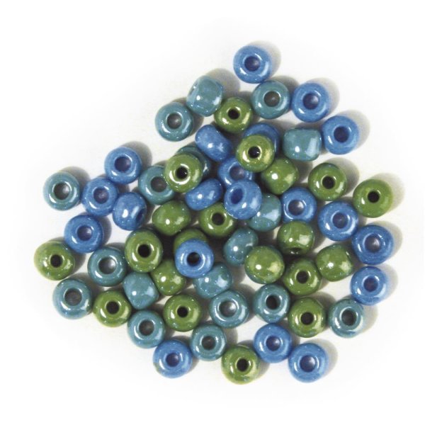 Glas-Grosslochradl,opak, grün, blau Töne, ø 5,4 mm, Dose 55g