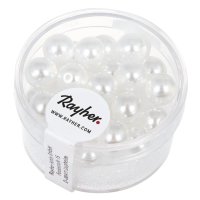 Renaissance Glaswachsperlen, 8 mm, Dose 25 Stück, halbtransparent, schneeweiss