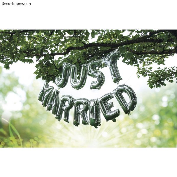 Folienballons JUST MARRIED, 40cm, Grsse pro Buchst., SB-Btl 11Stck, silber