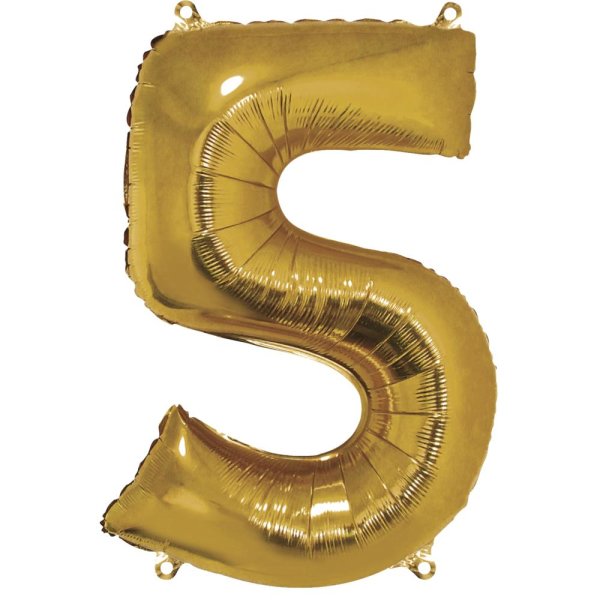 Folienballon Zahl 5, 96cm, SB-Btl 1Stück, gold