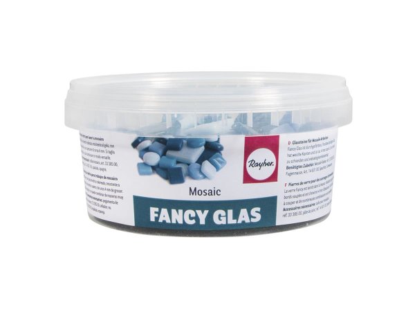Fancy Glas Mosaik Mix, 1x1cm + 2x2cm + ø1,2cm, Dose 500g, Blautöne