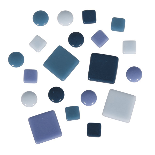 Mosaiksteine-Mischung (ca.395 St.), 10x10mm, 20x20mm, ø 12mm, Blautöne