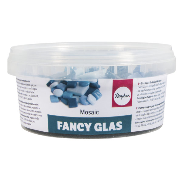 Fancy Glas Mosaik Mix, 1x1cm + 2x2cm + ø1,2cm, Dose 500g, Blautöne
