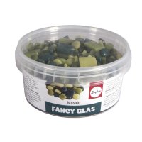Fancy Glas Mosaik Mix, 1x1cm + 2x2cm + ø1,2cm, Dose 500g, Grüntöne