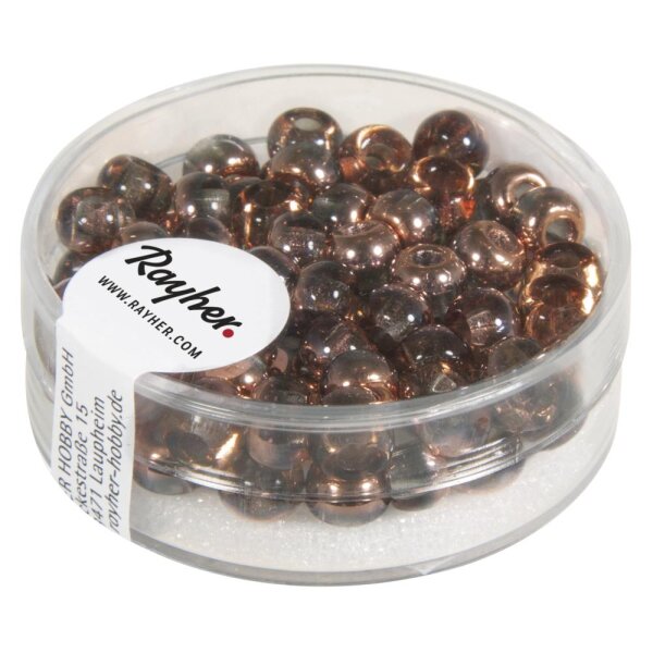 Rocailles metallic mit Grossloch, 5,5mm ø, Loch ø2mm, Dose 80Stück, kupfer