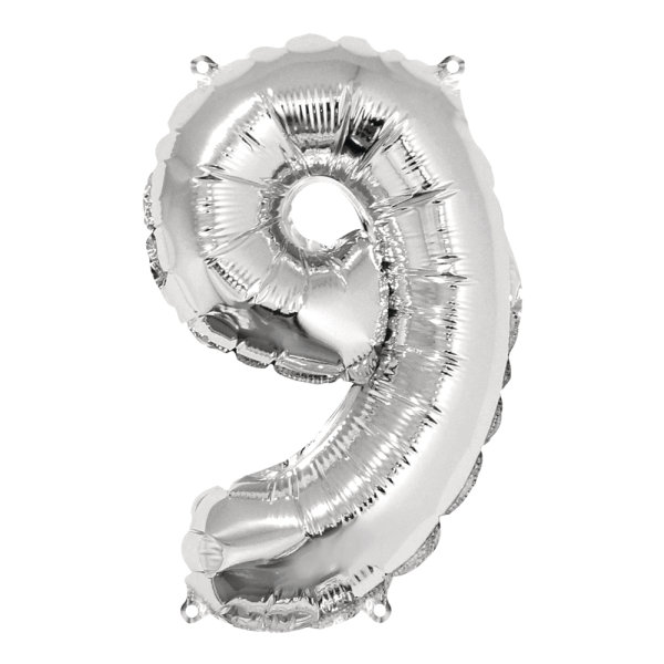 Folienballon Zahl 9, silber, 40cm, SB-Btl 1Stück