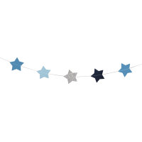 Papier-Girlande Sterne, 5cm ø, blau-Töne/silber Glitter, 2m, farblich sortiert, SB-Btl 1Stück